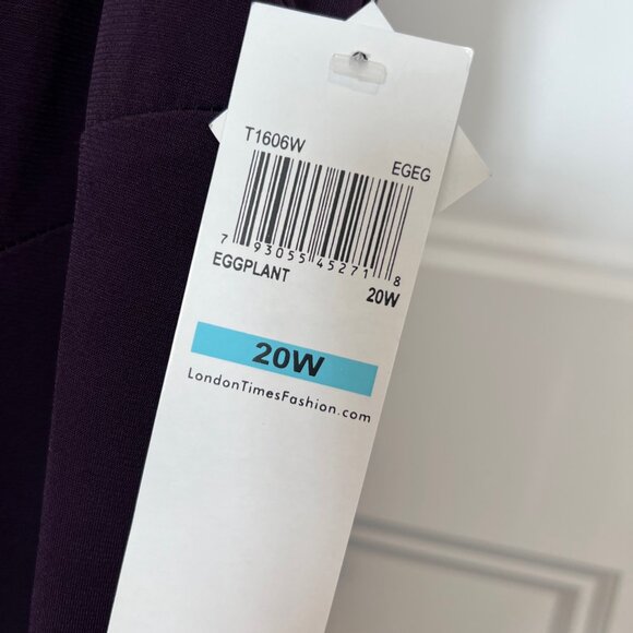 NWT London Times Women Size 20W Eggplant Violet Lace V-Neck Sheath Dress - Picture 6 of 11